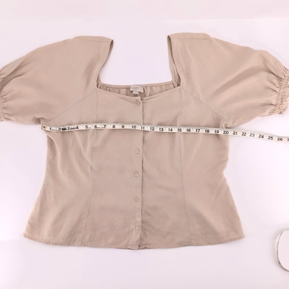 Loft Outlet Linen Square Neck Puff Sleeve Button Blouse Size Large - Picture 7 of 11